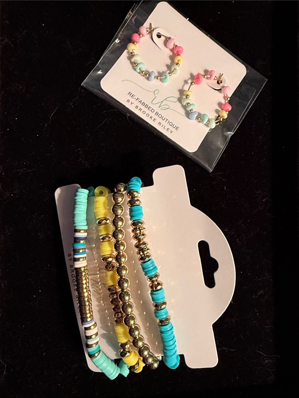 Re-Fabbed Boutique Multicolor Beaded Bracelet & Hoop Earring Set